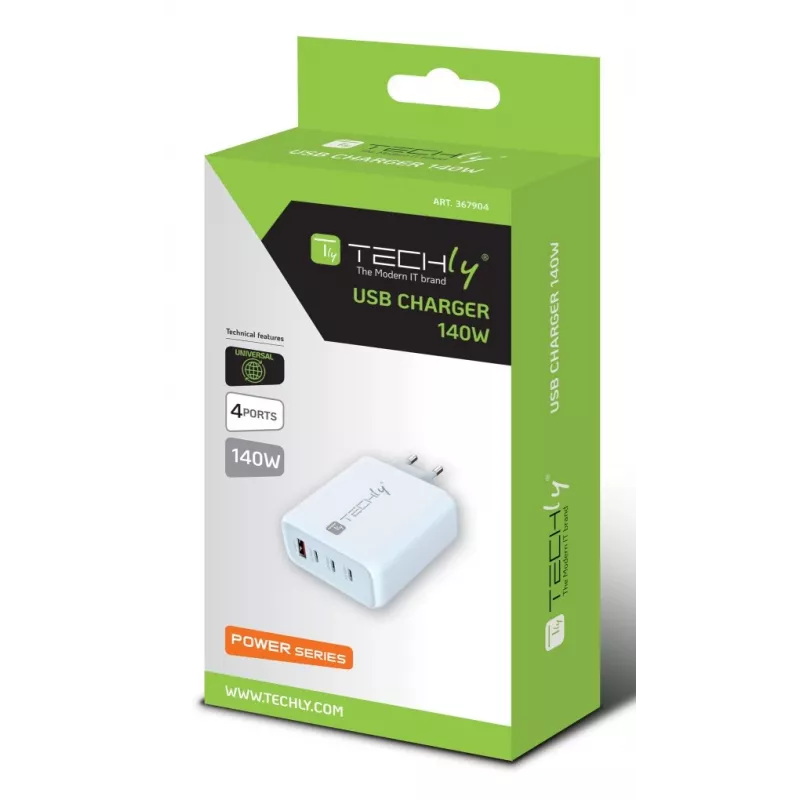 Techly IPW-PD140W-WH caricabatterie mobile powerbank, smartphone, tablet, universale bianco AC ricarica rapida uso interno