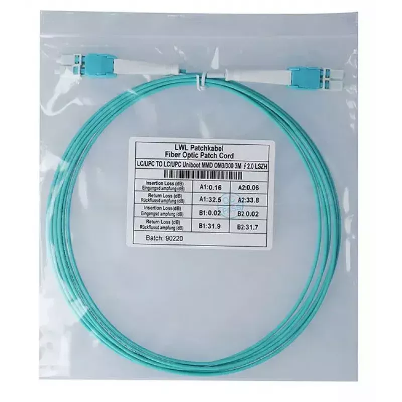 BlueOptics 797902TD120003M cavo patch in fibra LC-LC multimodale OM3 Uniboot duplex, LC-UPC, 3 m, beige