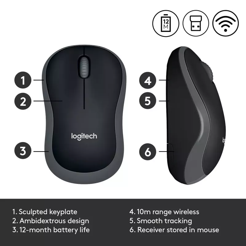 Mouse Logitech M185 Swift Wireless grigio