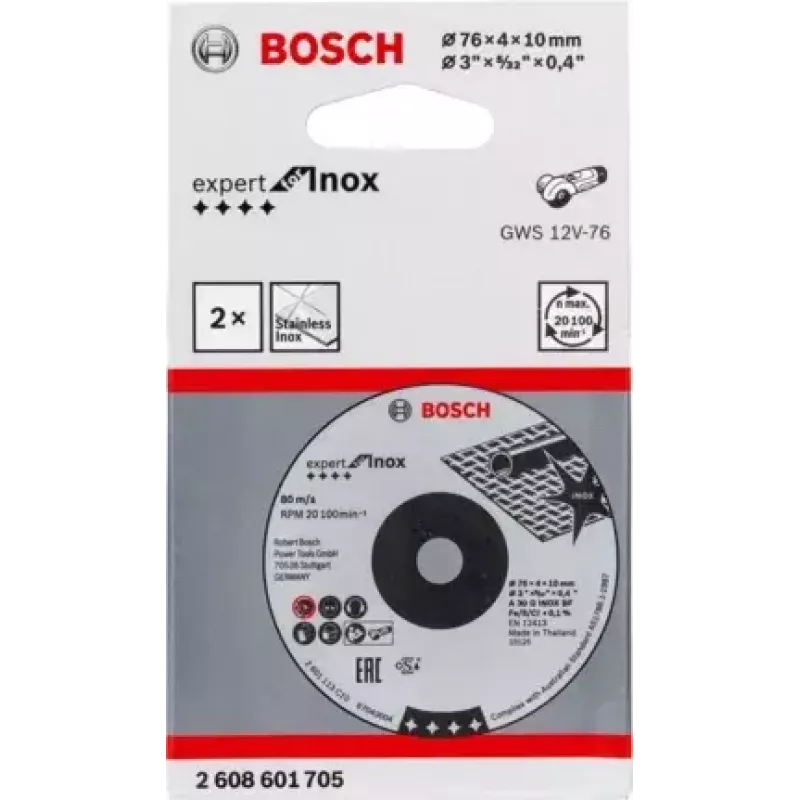 Bosch Expert for Inox dischi abrasivi, 76 x 4 x 10 mm, 2 pezzi
