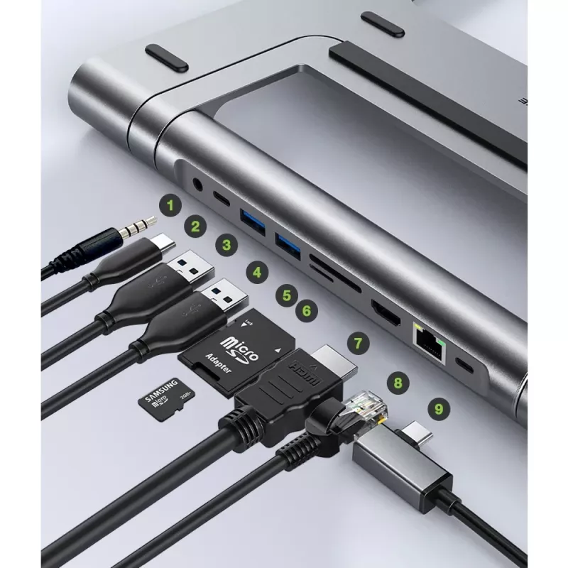 Techly ICA-NTB-DOCK91 con filo USB 3.2 Gen 1 (3.1 Gen 1) Type-C argento