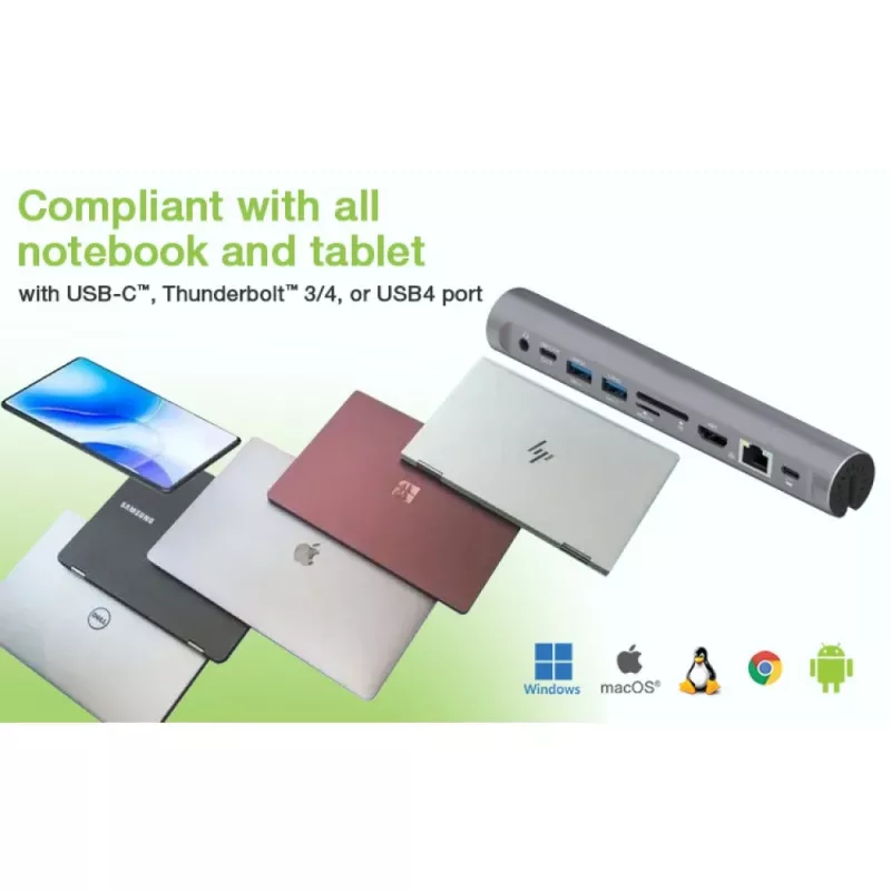 Techly ICA-NTB-DOCK91 con filo USB 3.2 Gen 1 (3.1 Gen 1) Type-C argento
