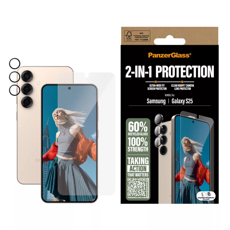 PanzerGlass pacchetto protezione 2 in 1 Samsung Galaxy S25 antigraffio e antishock