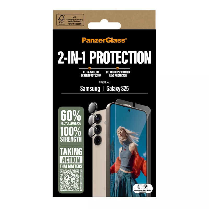 PanzerGlass pacchetto protezione 2 in 1 Samsung Galaxy S25 antigraffio e antishock