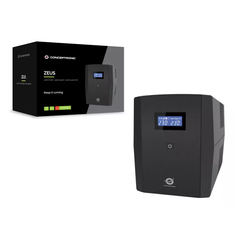 Conceptronic ZEUS03G 1200VA 720W UPS, 4 prese UK, HID-USB, ingresso/uscita RJ45, AVR