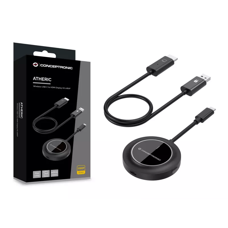 Conceptronic ATHERIC01B kit display wireless USB-C a HDMI 1080P