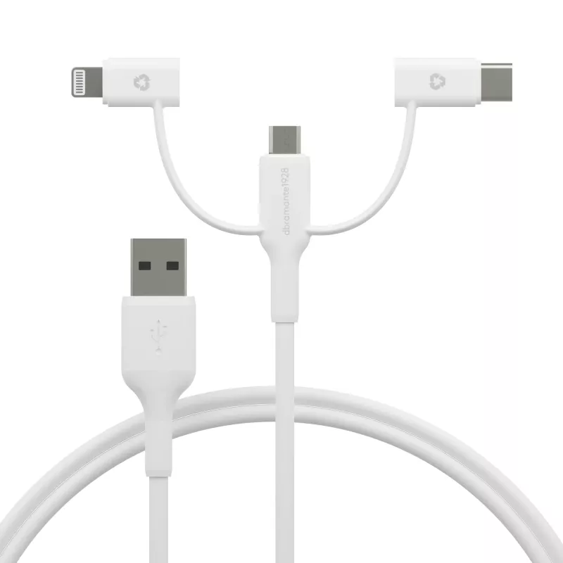 dbramante1928 re-charge - cavo 3-in-1 – USB-A a USB-A, C e Lightning - bianco