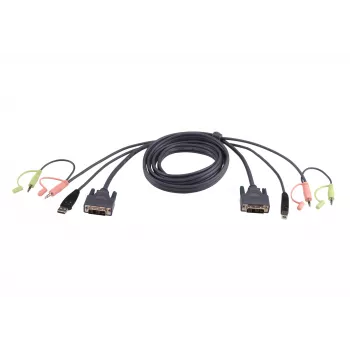 ATEN cavo KVM DVI-I USB 1,8 m, 1,8 m, DVI-I, nero, DVI-I/USB A/2 x 3,5 mm, DVI-I/USB B/2 x 3,5 mm, connettore maschio