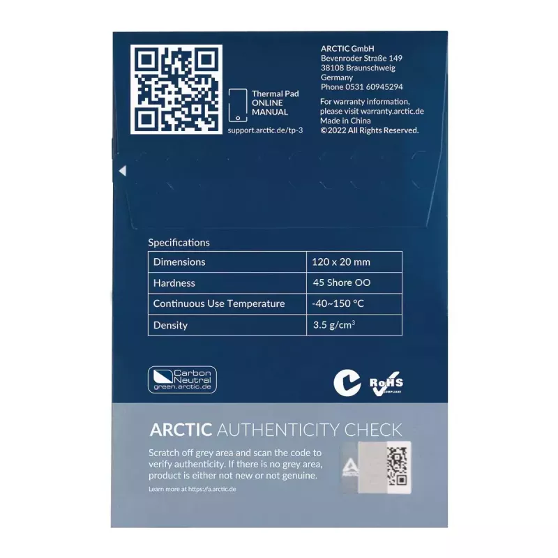 ARCTIC TP-3 Premium Performance pad termico 120 x 20 mm, 1 mm