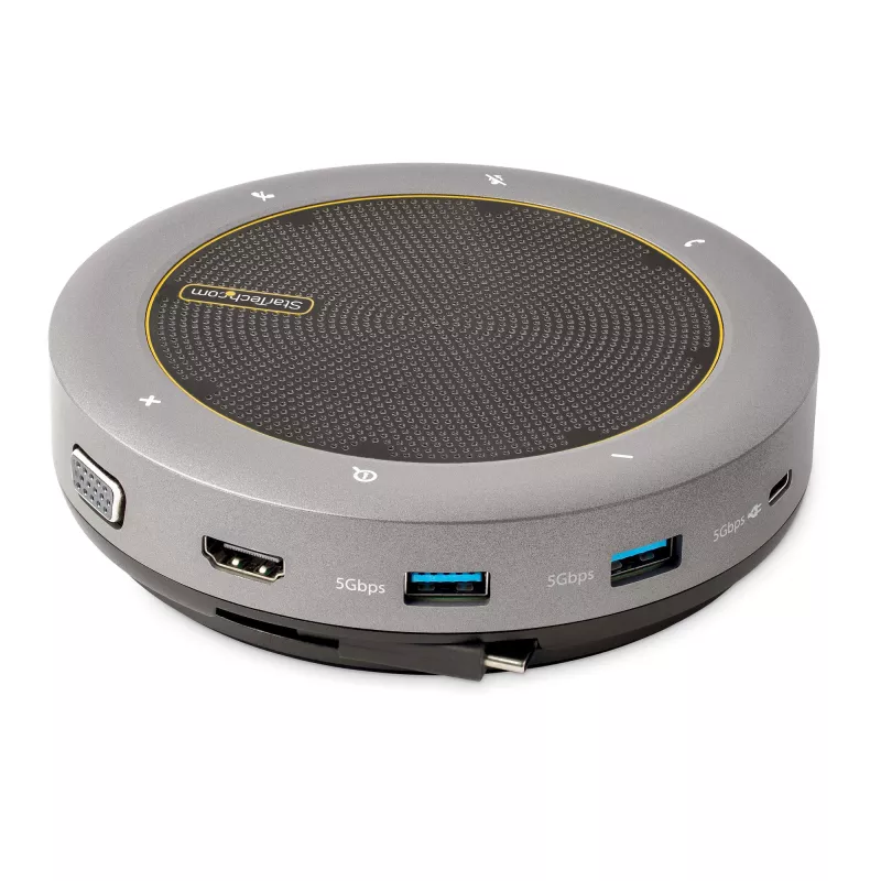 StarTech.com docking station speakerphone USB-C, mini speaker da conferenza portatile e audio dock, USB-C a VGA/HDMI 4K, hub 2x USB-A, microfono/speaker, speakerphone Teams/Zoom/Softphone