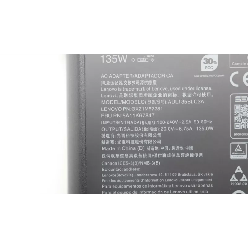 Lenovo 5A11K67847 alimentatore/inverter per interni 135 W nero