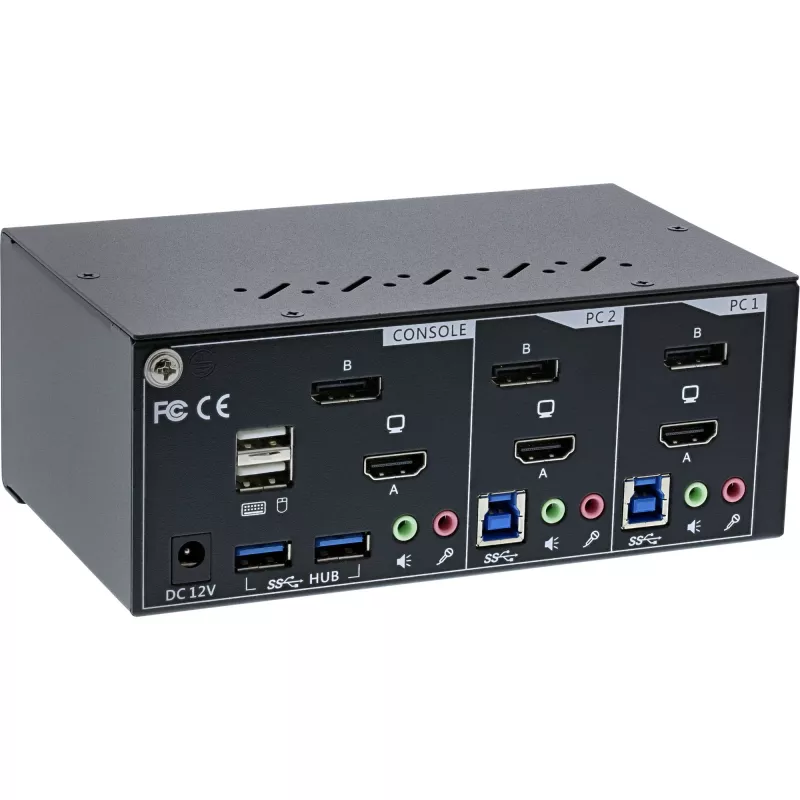 Switch KVM desktop InLine, 2 porte, doppio monitor, DP+HDMI, 4K, USB 3.0, audio