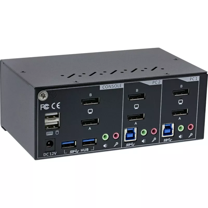 Switch KVM desktop InLine, 2 porte, doppio monitor DP 1.2, 4K, USB 3.0, audio