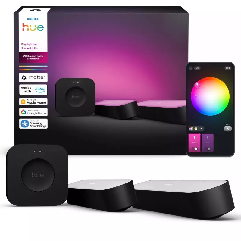 Philips Hue Play light bars kit di avvio – 2 Play light bars + Hue Bridge Pro, Bluetooth, nero, connettore Type-C