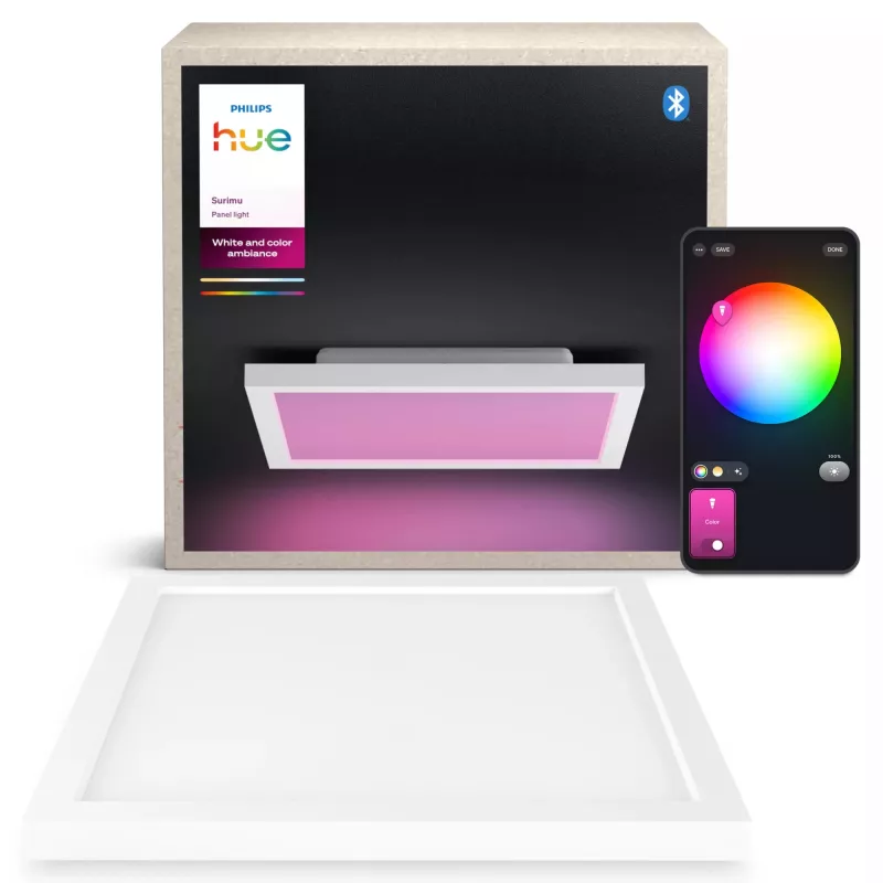 Philips Surimu Square Panel, lampada da soffitto smart, Bluetooth/Zigbee, bianco, alluminio, Multi, 2000 K