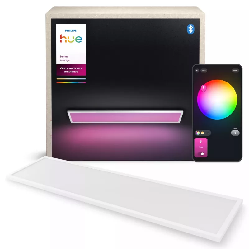 Philips Surimu pannello rettangolare lampada da soffitto smart, Bluetooth/Zigbee, 1200×300×48 mm, 220–240 V, bianco