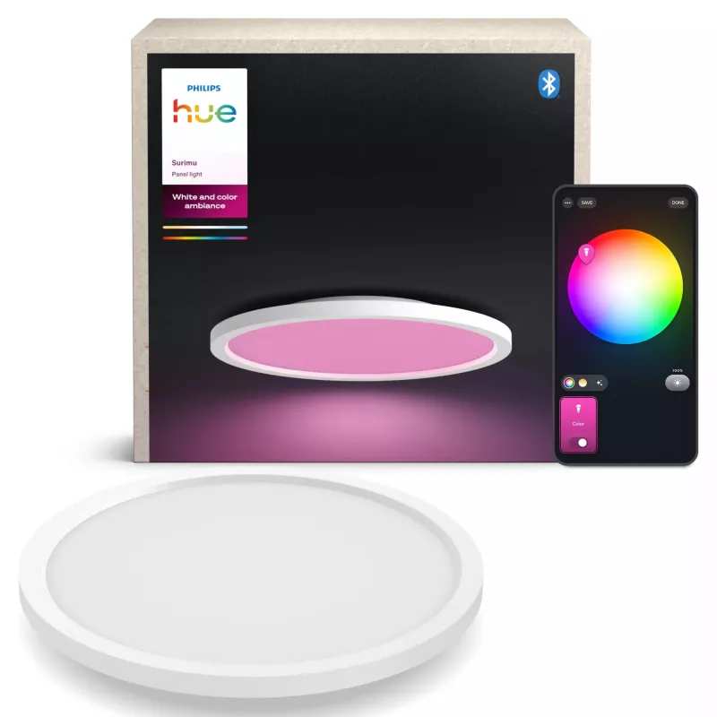 Philips Surimu Round Panel, lampada da soffitto smart, Bluetooth/Zigbee, bianco, alluminio, Multi, 2000 K
