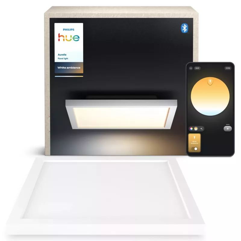 Philips Aurelle Square Panel Light, lampada da soffitto intelligente, Bluetooth/Zigbee, bianco, LED, alluminio, variabile