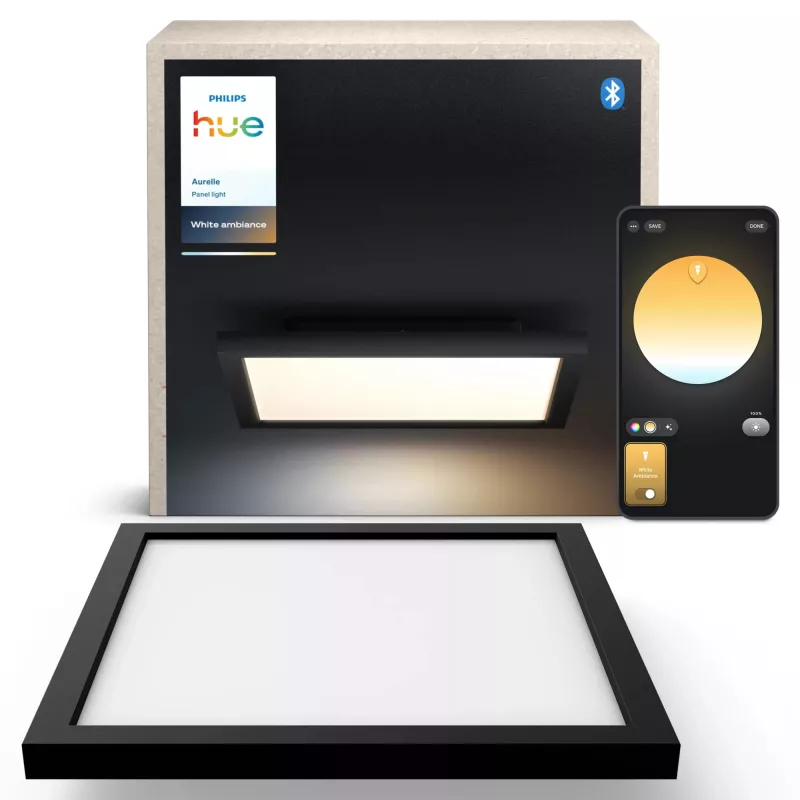 Philips Aurelle Square Panel, lampada da soffitto smart, Bluetooth/Zigbee, nero, LED, alluminio, variabile