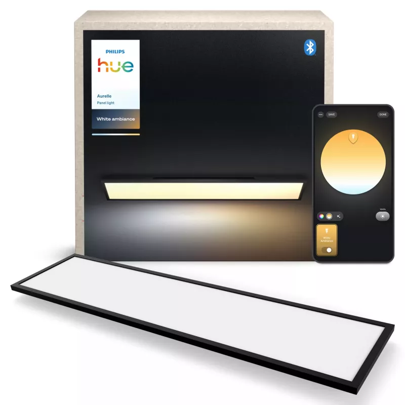 Lampada da soffitto intelligente Signify Philips Aurelle Rectangle Panel — Bluetooth/Zigbee, 1200×300×48 mm, nero