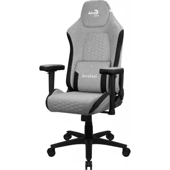 Sedia da gaming universale AEROCOOL CROWNASHGR — seduta/schienale imbottiti grigi, braccioli 2D, struttura in acciaio, pistone a gas classe 4, peso massimo utente 150 kg