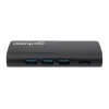 Manhattan dock/hub USB-C con lettore di schede, porte (x5): Ethernet, USB-A (3) e USB-C, 5 Gbit/s (USB 3.2 Gen1 alias USB 3.0), con Power Delivery (100W) alla porta USB-C (nota: alimentatore USB-C e cavo USB-C aggiuntivi necessari), universale per tutti i dispositivi, alluminio