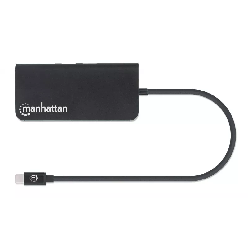 Manhattan dock/hub USB-C con lettore di schede, porte (x5): Ethernet, USB-A (3) e USB-C, 5 Gbit/s (USB 3.2 Gen1 alias USB 3.0), con Power Delivery (100W) alla porta USB-C (nota: alimentatore USB-C e cavo USB-C aggiuntivi necessari), universale per tutti i dispositivi, alluminio