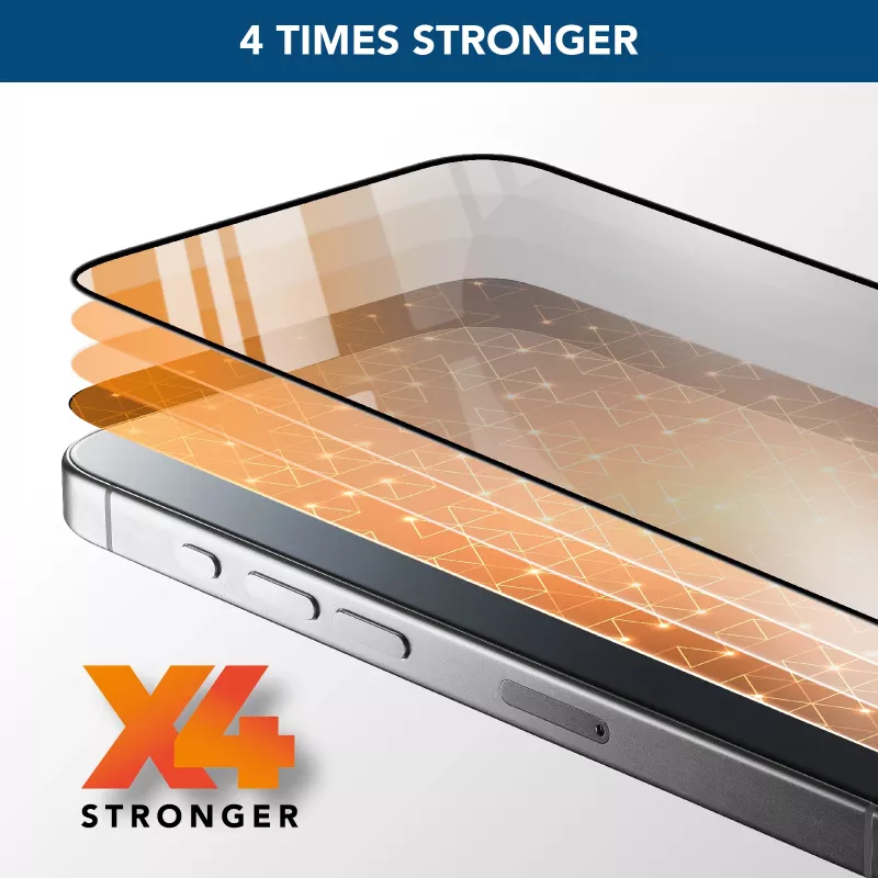 Cellularline Fortified Xtreme Glass - iPhone 16 vetro temperato ultraresistente con bordi rinforzati, facile da applicare ed estremamente resistente