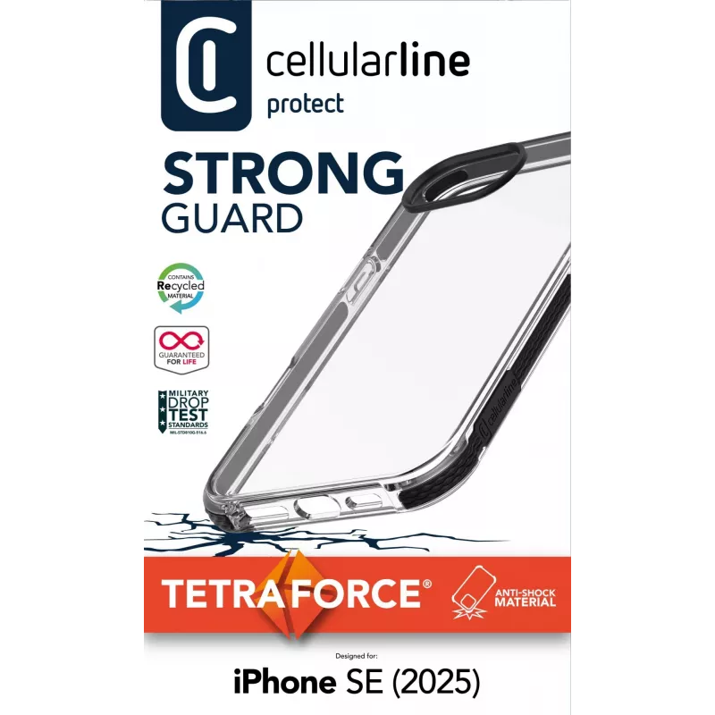 Cellularline Tetra Force Strong Guard – custodia protettiva ultra elastica e antiurto per iPhone 16e con tecnologia antibatterica Microban® integrata