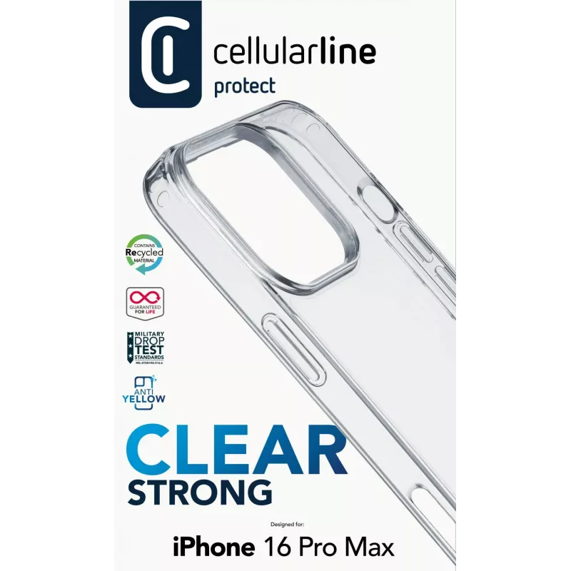 Cellularline Clear Protect – custodia rigida per iPhone 16 Pro Max con bordi in gomma