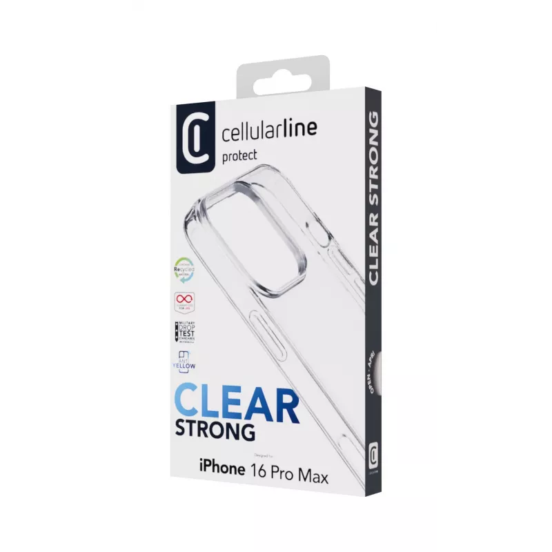 Cellularline Clear Protect – custodia rigida per iPhone 16 Pro Max con bordi in gomma