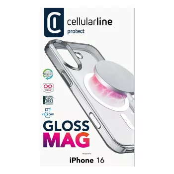 Cellularline Gloss Mag – iPhone 16 Custodia magnetica per ricaricare e fissare al caricabatterie MagSafe