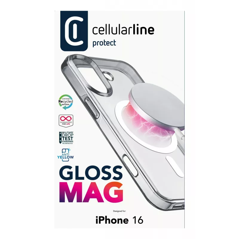 Cellularline Gloss Mag – iPhone 16 Custodia magnetica per ricaricare e fissare al caricabatterie MagSafe