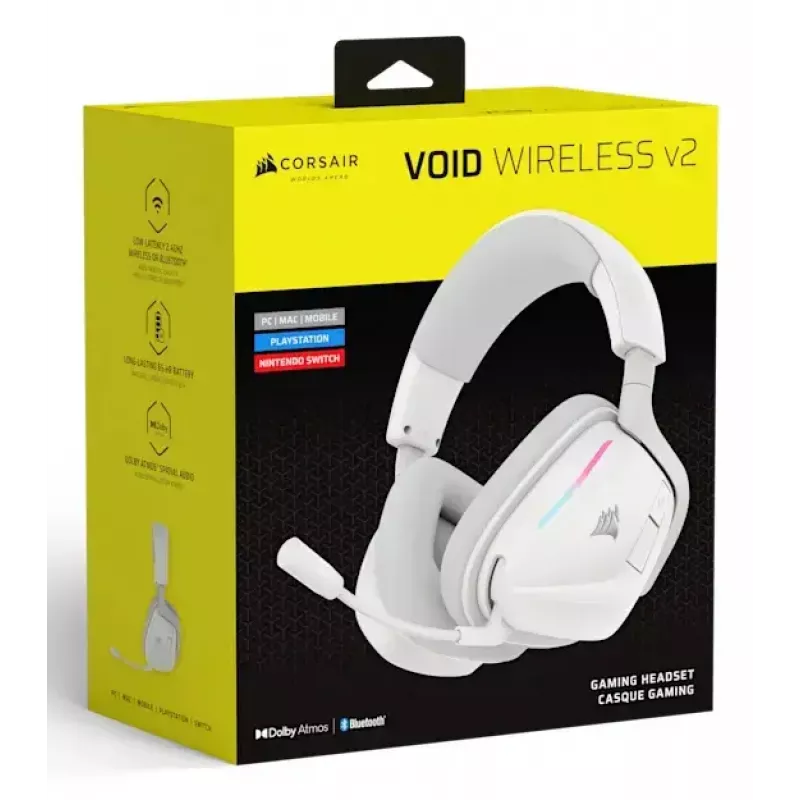 Headset Corsair VOID WIRELESS v2 con filo e senza fili Bluetooth bianco