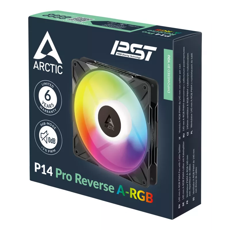 ARCTIC Freezer P14 Pro Reverse A-RGB - confezione da 3 - ventola A-RGB PWM 140 mm con distributore di cavi