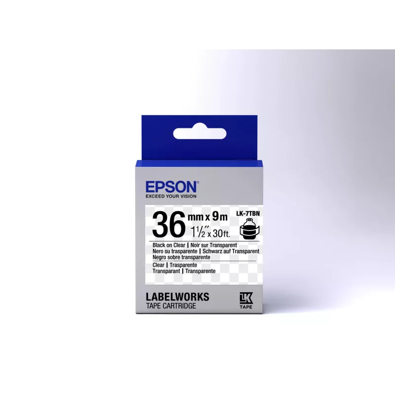Cartuccia etichetta Epson trasparente LK-7TBN nero/trasparente 36 mm (9 m)