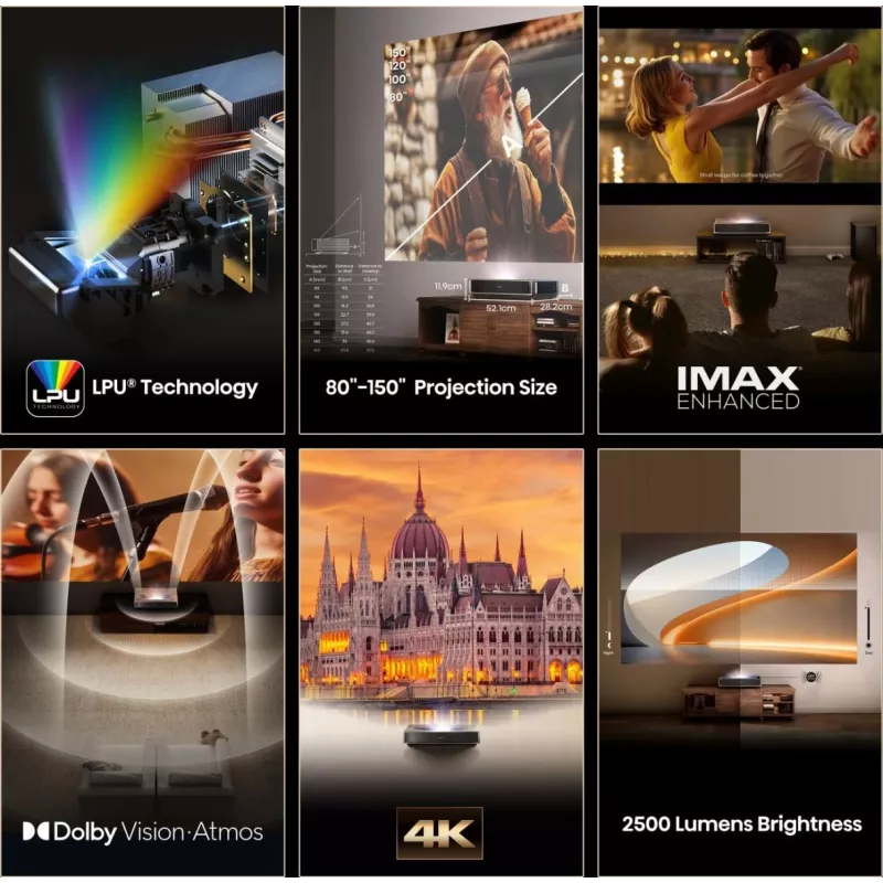 Proiettore HISENSE PT1 3D Smart-TV, nativo 16:9, Wi‑Fi & Ethernet, HDR (HLG), HDMI 2.0/2.1, nero