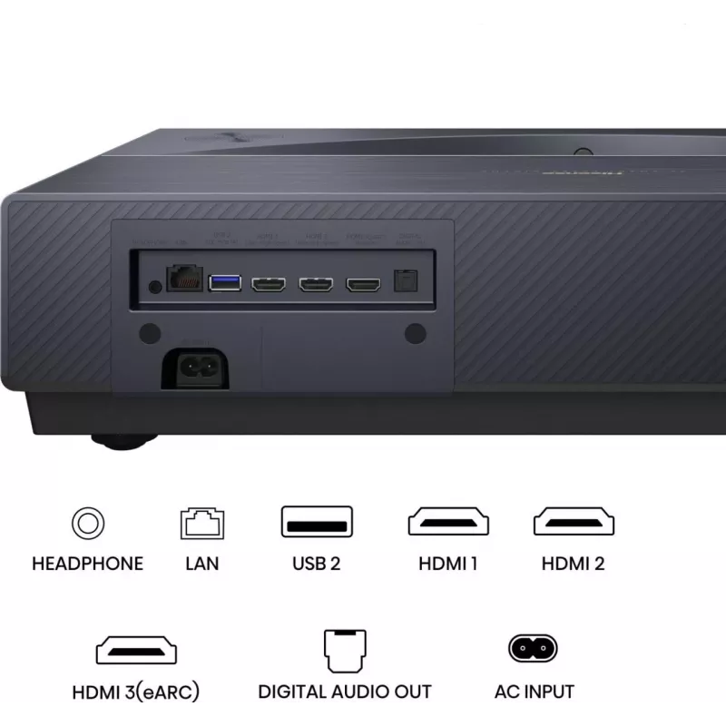 Proiettore HISENSE PT1 3D Smart-TV, nativo 16:9, Wi‑Fi & Ethernet, HDR (HLG), HDMI 2.0/2.1, nero