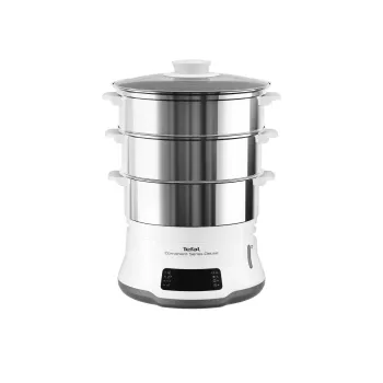 Tefal Convenient Series Deluxe VC502D vaporiera 3 cestelli piano di lavoro 900 W acciaio inox, bianco
