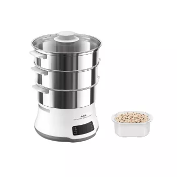 Tefal Convenient Series Deluxe VC502D vaporiera 3 cestelli piano di lavoro 900 W acciaio inox, bianco