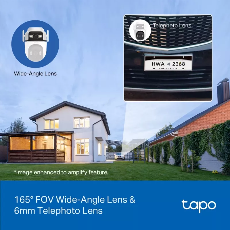 TP-Link Tapo Telecamera di sicurezza Pan/Tilt Outdoor Dual Lens, Telecamera di sicurezza IP, Esterno, Con filo e wireless, Montaggio a soffitto/parete/palo, Bianco, Sferica
