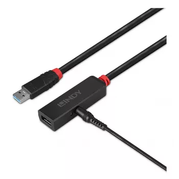 Lindy 10m prolunga attiva USB 3.0 sottile, USB 3.2 Gen 1 (3.1 Gen 1) Type-C, USB 3.2 Gen 1 (3.1 Gen 1) Type-C, 5000 Mbit/s, nero, acrilonitrile-butadiene-stirene (ABS), cavo tondo