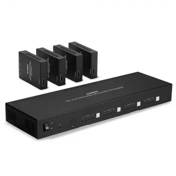 Lindy 70m Cat.6 4x4 HDMI 4K60 Matrix Extender, 3840 x 2160 pixel, trasmettitore e ricevitore AV, 70 m, cablato, nero, HDCP