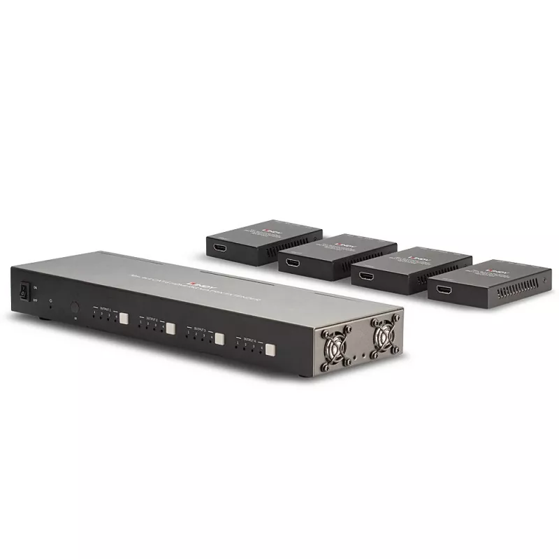 Lindy 70m Cat.6 4x4 HDMI 4K60 Matrix Extender, 3840 x 2160 pixel, trasmettitore e ricevitore AV, 70 m, cablato, nero, HDCP
