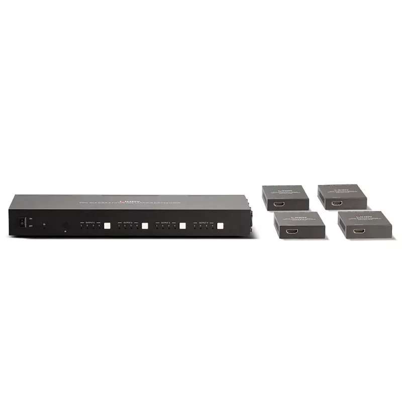 Lindy 70m Cat.6 4x4 HDMI 4K60 Matrix Extender, 3840 x 2160 pixel, trasmettitore e ricevitore AV, 70 m, cablato, nero, HDCP