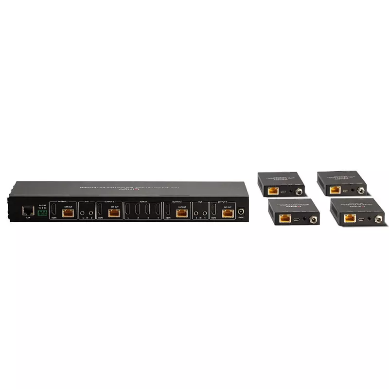 Lindy 70m Cat.6 4x4 HDMI 4K60 Matrix Extender, 3840 x 2160 pixel, trasmettitore e ricevitore AV, 70 m, cablato, nero, HDCP