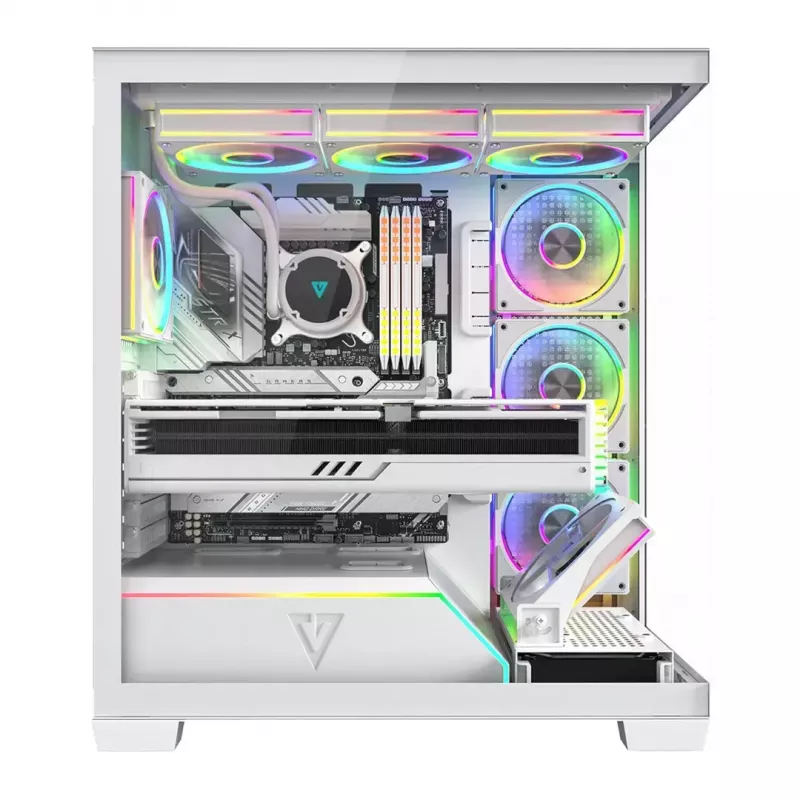 Case PC MODECOM VOLCANO STELLAR PLUS ARGB MIDI 8F BIANCO — Mid-Tower, ATX, vetro temperato, illuminazione ARGB, 8 ventole, GPU fino a 42 cm