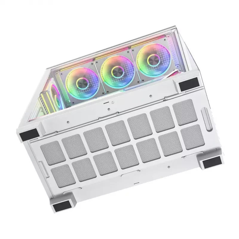 Case PC MODECOM VOLCANO STELLAR PLUS ARGB MIDI 8F BIANCO — Mid-Tower, ATX, vetro temperato, illuminazione ARGB, 8 ventole, GPU fino a 42 cm