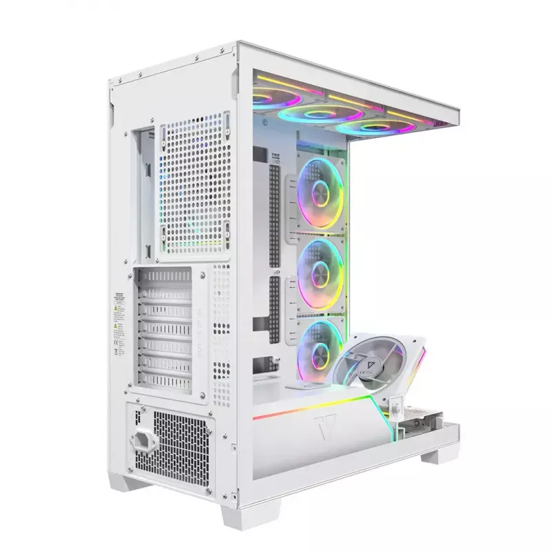 Case PC MODECOM VOLCANO STELLAR PLUS ARGB MIDI 8F BIANCO — Mid-Tower, ATX, vetro temperato, illuminazione ARGB, 8 ventole, GPU fino a 42 cm