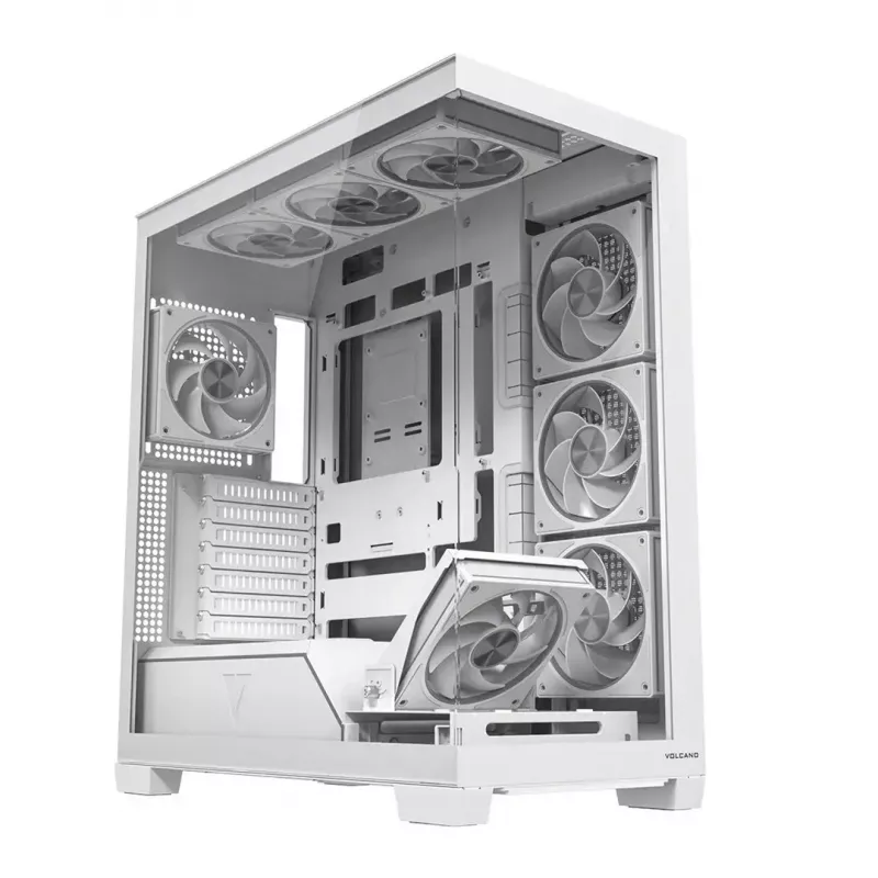 Case PC MODECOM VOLCANO STELLAR PLUS ARGB MIDI 8F BIANCO — Mid-Tower, ATX, vetro temperato, illuminazione ARGB, 8 ventole, GPU fino a 42 cm